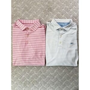 Johnnie O Polo Shirt Lot Mens XL Blue White Pink Stripe Golf Performance Stretch